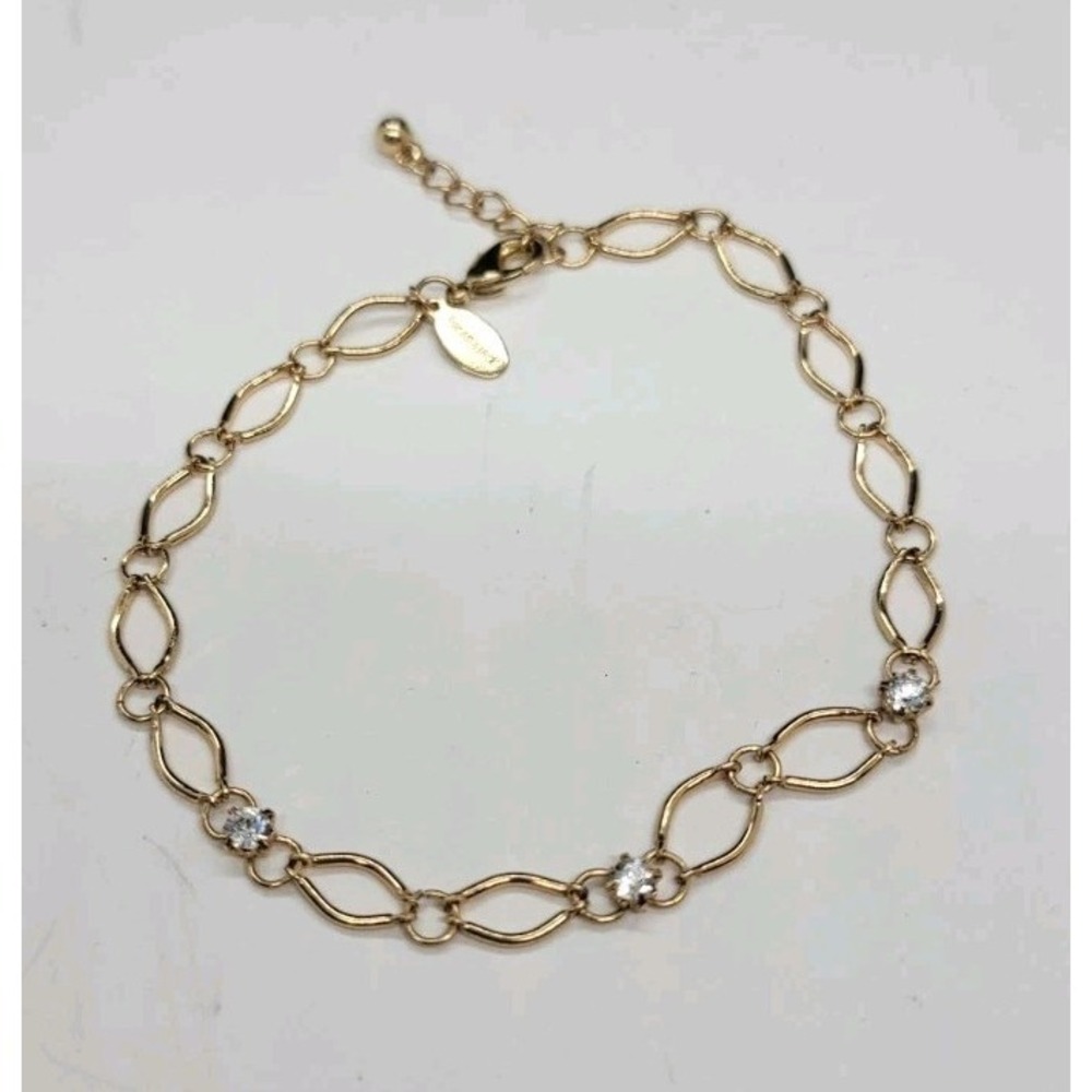 Panama Jack Womens Gold Tone Crystal Chain Ankle Bracelet 8" With 1" Extension